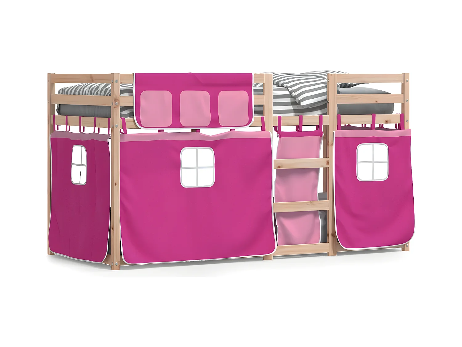 Lit superposé avec rideaux rose 80x200 cm bois pin massif