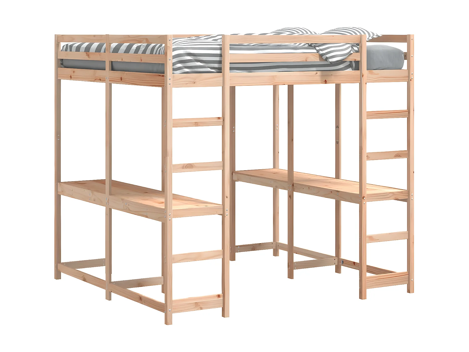 Lit superposé et bureau et échelle 140x200cm bois de pin massif