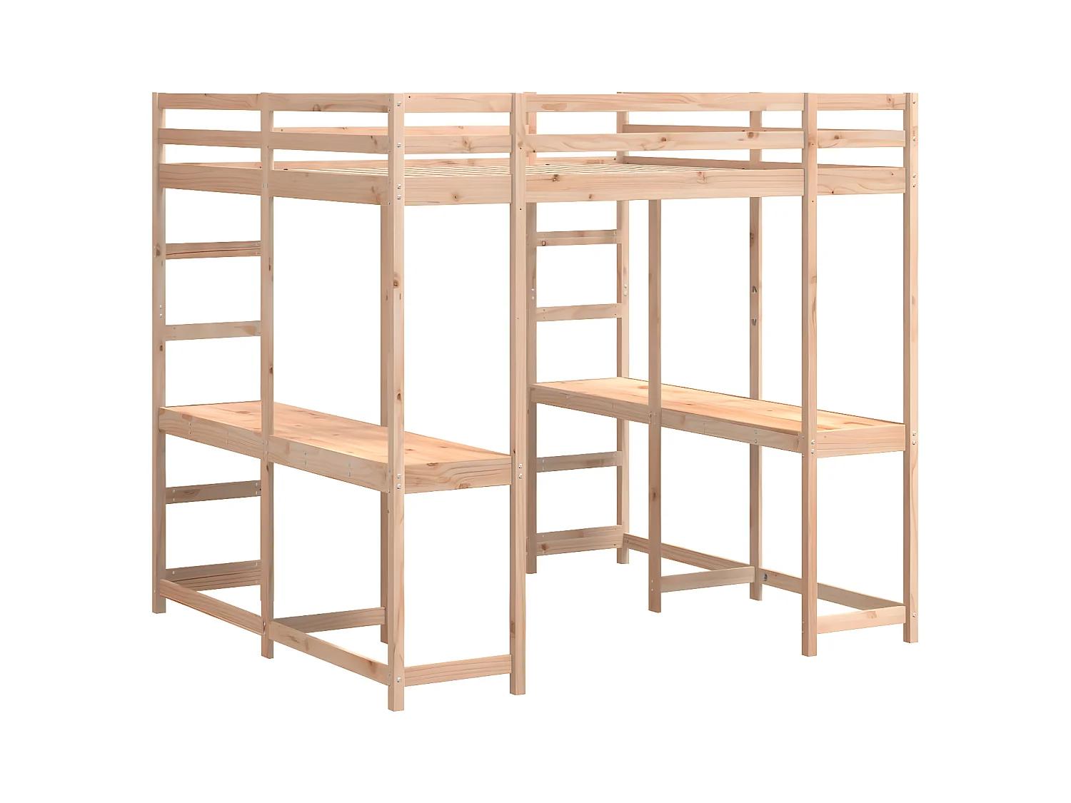 Lit superposé et bureau et échelle 140x200cm bois de pin massif