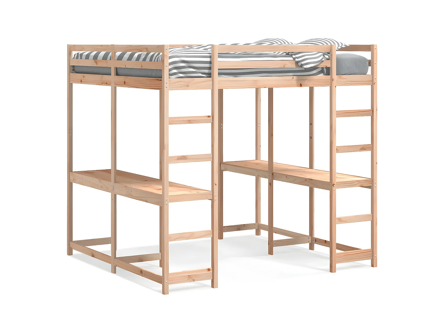 Cama alta con escritorio y escalera madera maciza 140x200 cm