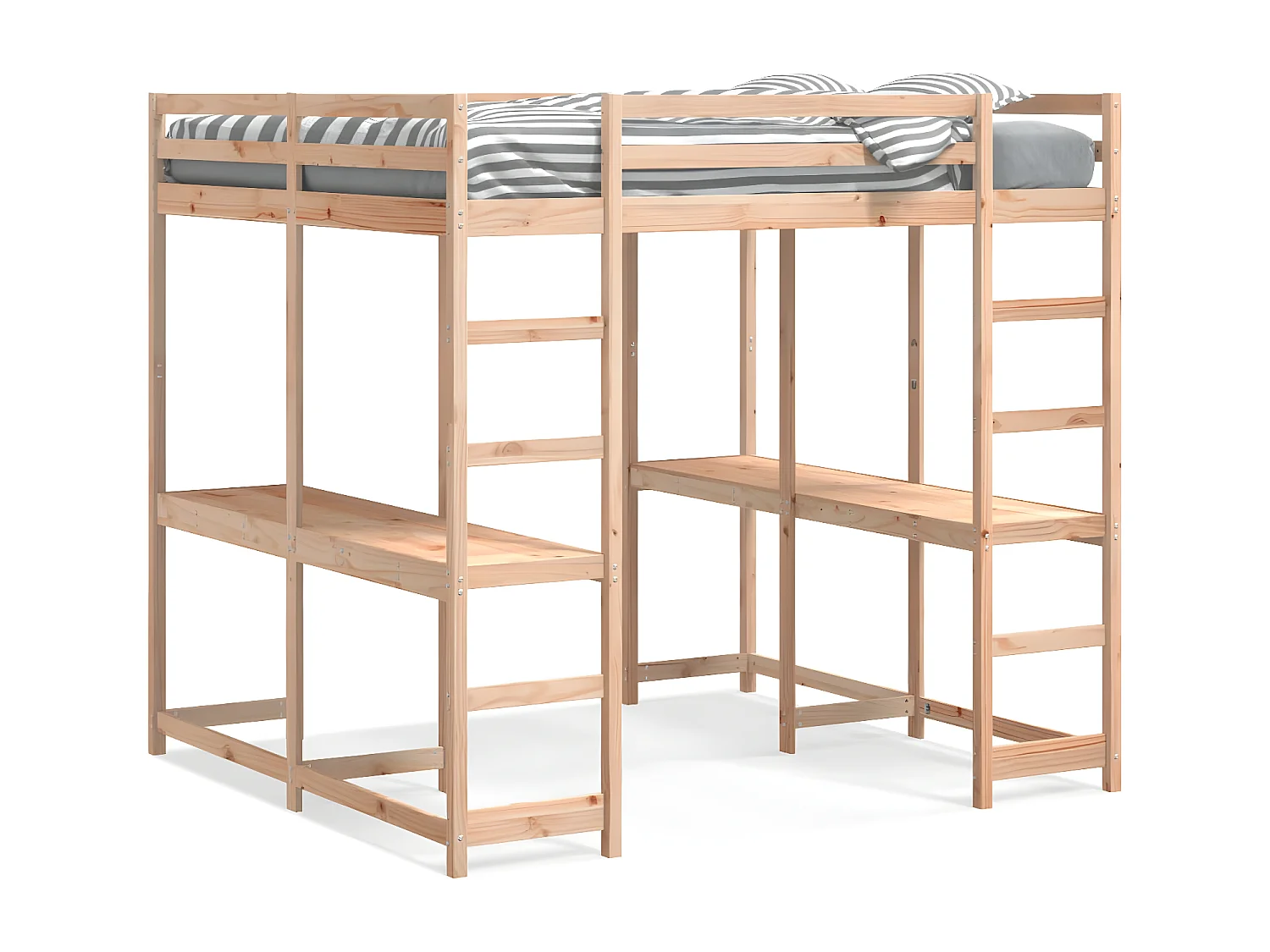 Cama alta con escritorio y escalera madera maciza 140x200 cm