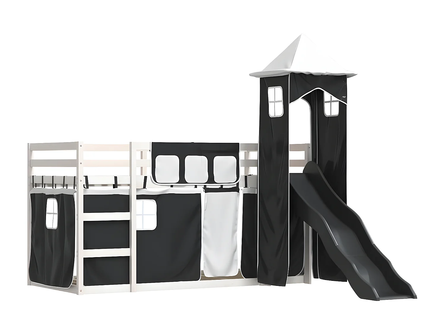 Beliche com escorrega e cortinas 80x200 cm branco e preto