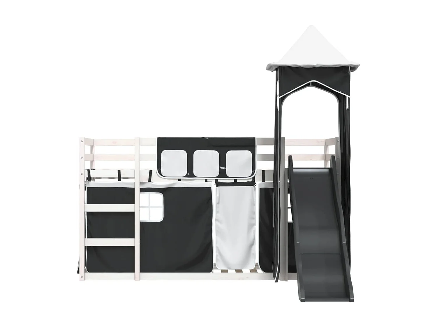 Beliche com escorrega e cortinas 80x200 cm branco e preto