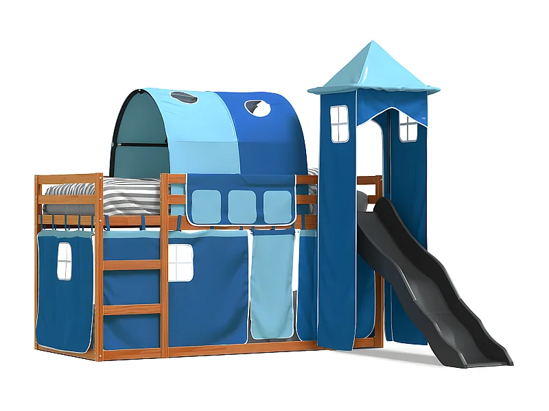 Litera con tobogán y cortinas azul 90x200 cm