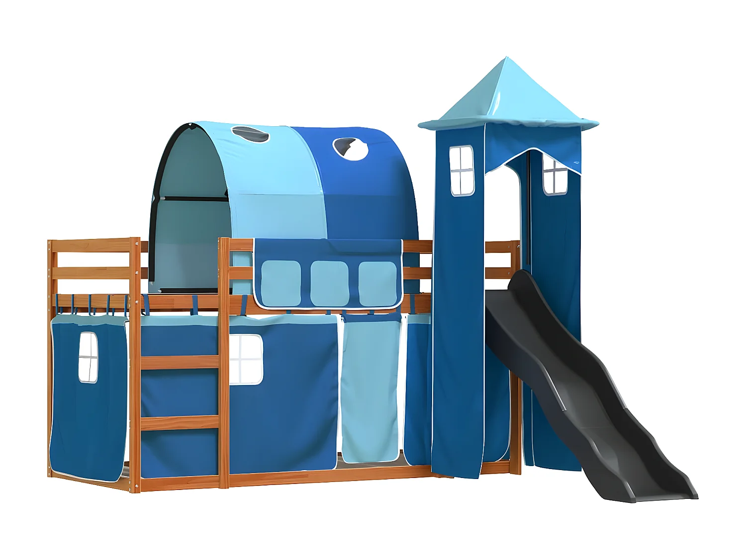 Beliche com escorrega e cortinas 90x200 cm azul