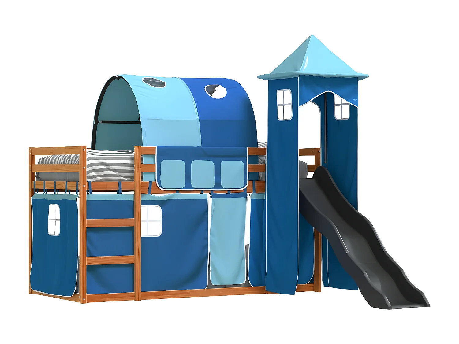 Beliche com escorrega e cortinas 90x200 cm azul