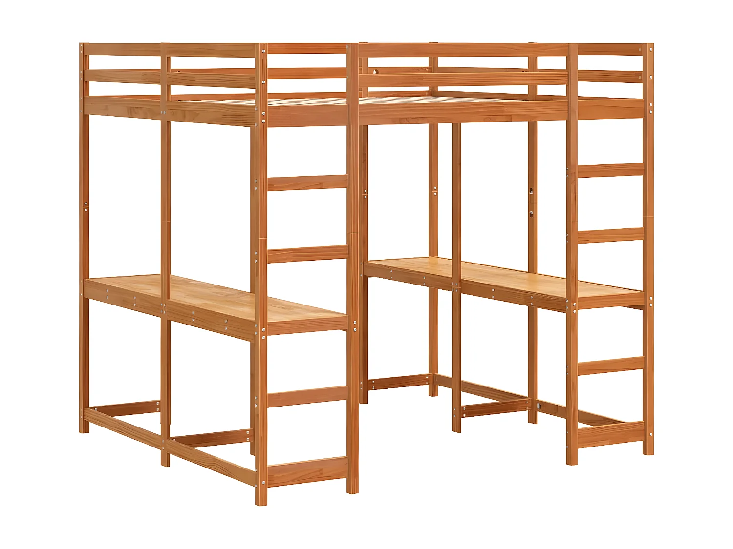 Lit superposé et bureau et échelle 180x200cm bois de pin massif