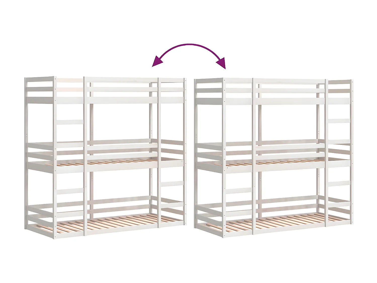 Lit superposé triple blanc 75x190 cm bois de pin massif