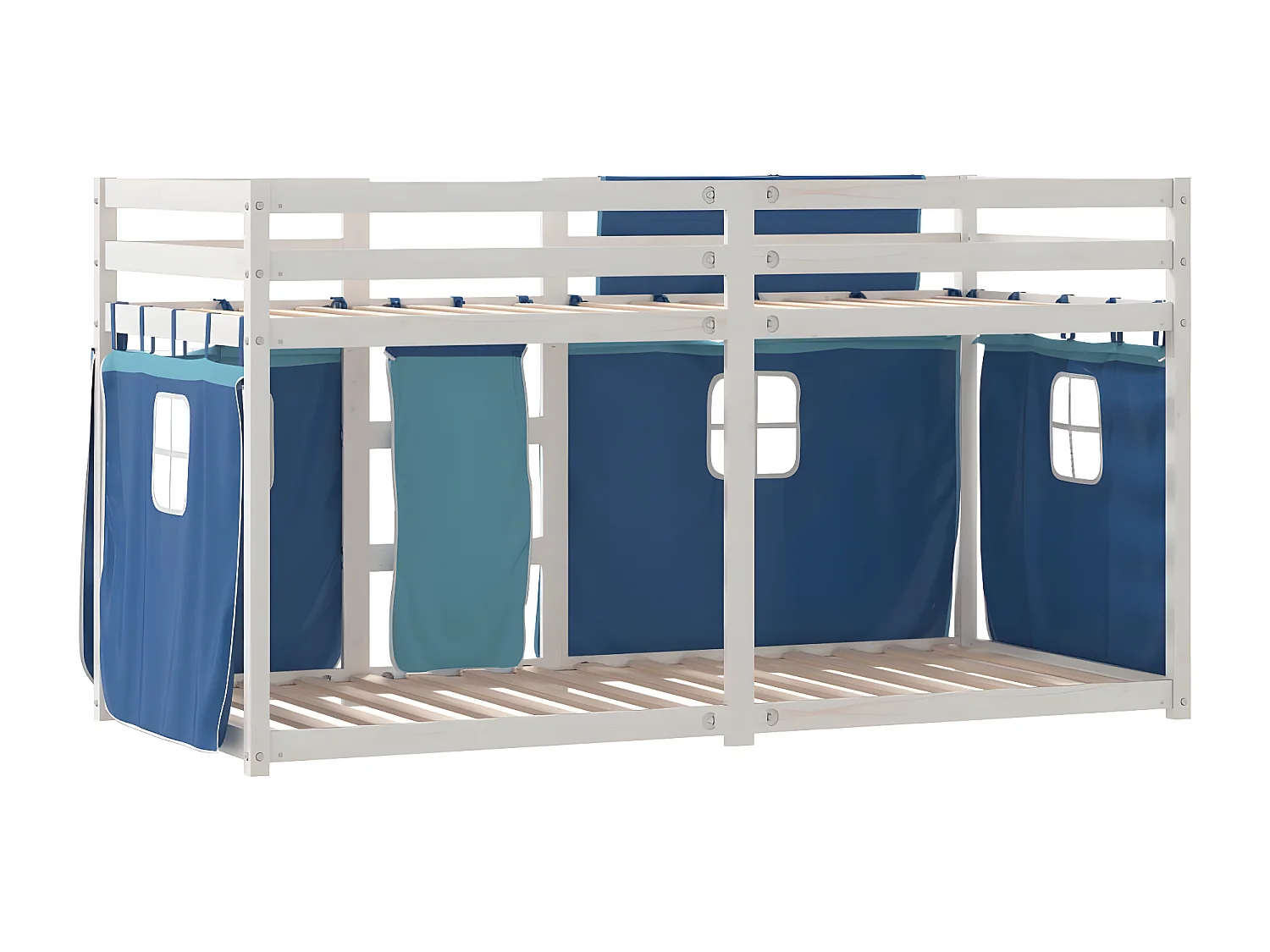 Beliche com cortinas 90x190 cm madeira de pinho maciça azul