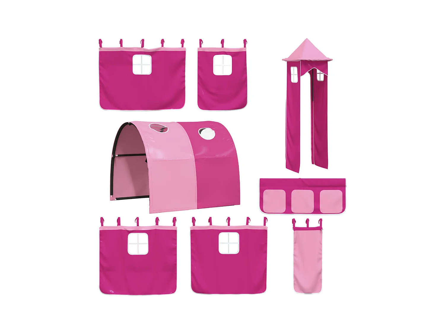 Lit superposé avec toboggan et rideaux rose 90x190 cm