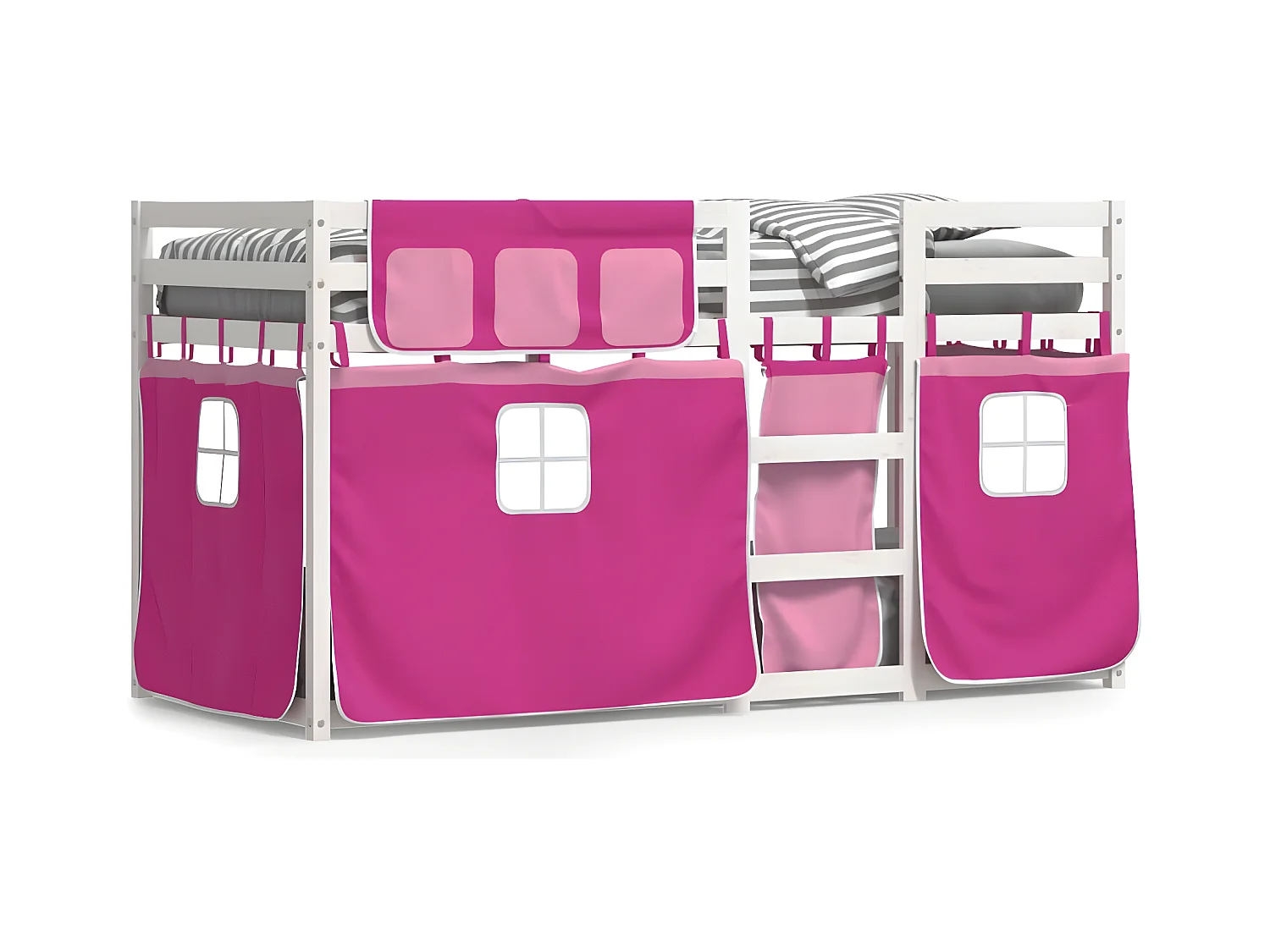Lit superposé avec rideaux rose 90x200 cm bois pin massif