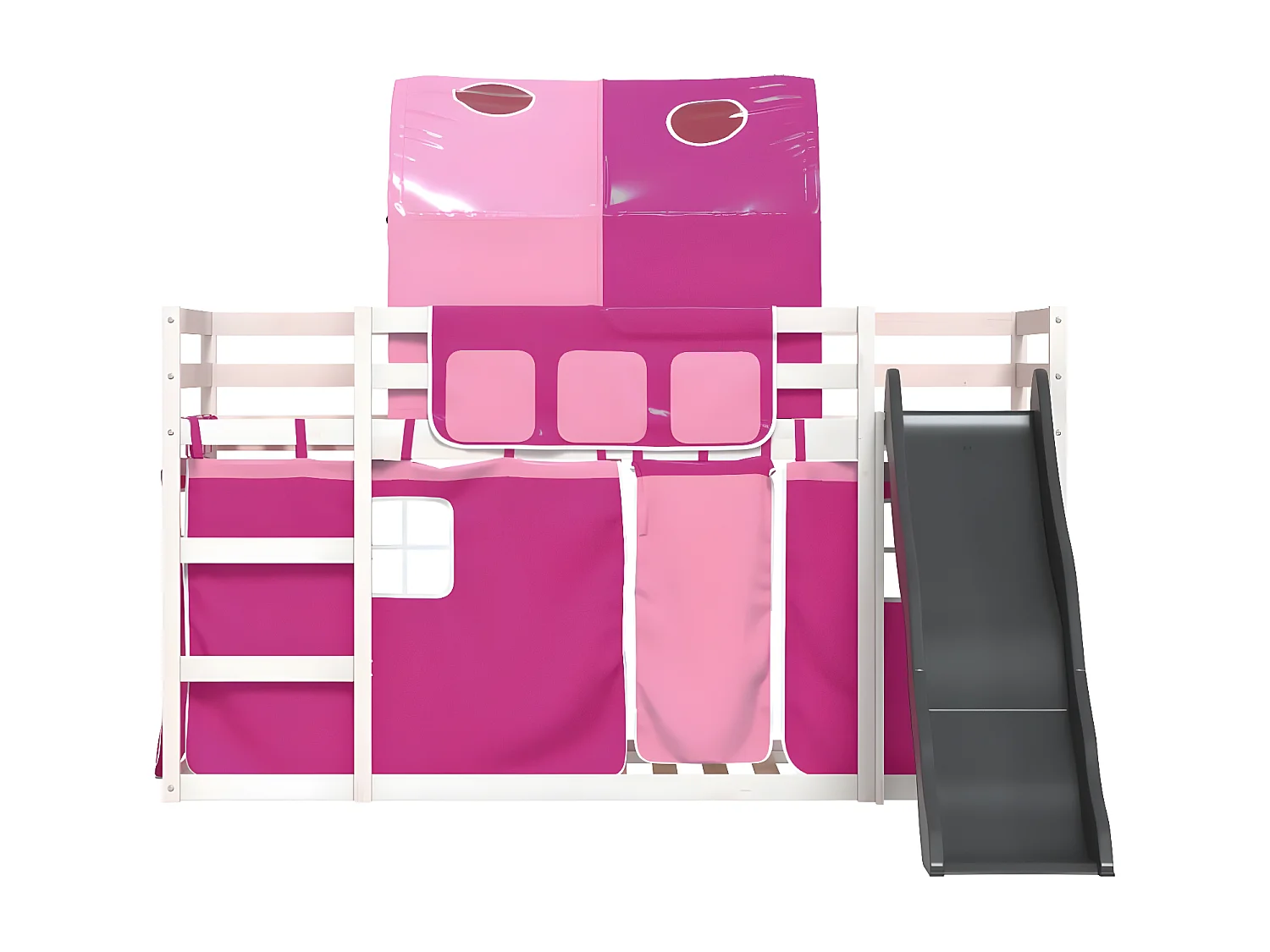 Litera con tobogán y cortinas rosa 80x200 cm