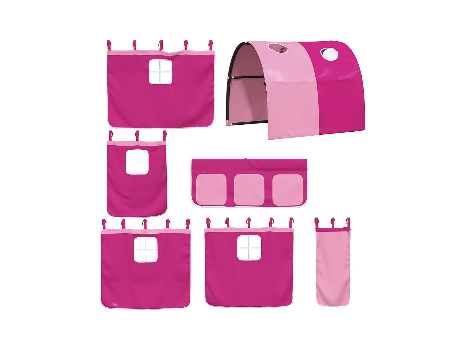 Lit superposé avec toboggan et rideaux rose 90x190 cm
