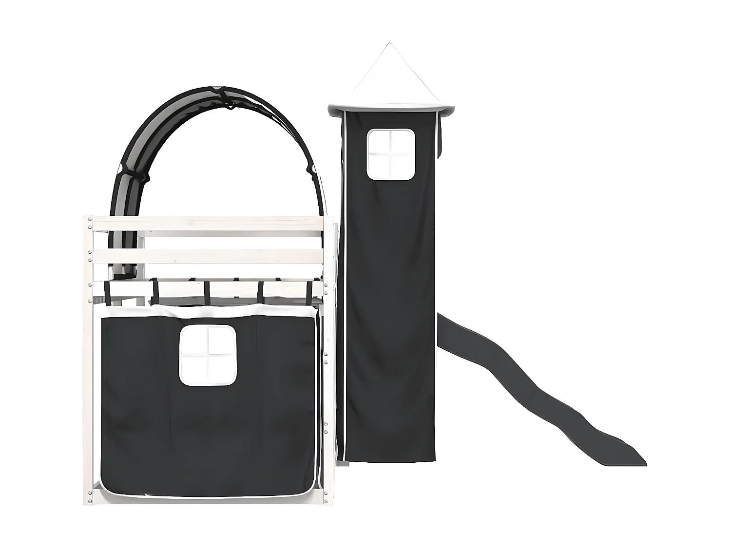 Litera con tobogán y cortinas blanco y negro 90x190 cm