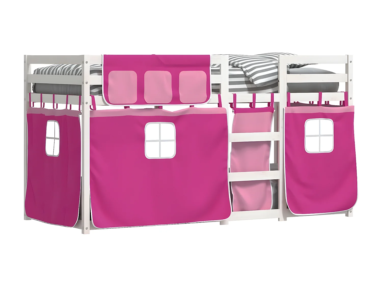 Litera con cortinas madera maciza de pino rosa 75x190 cm