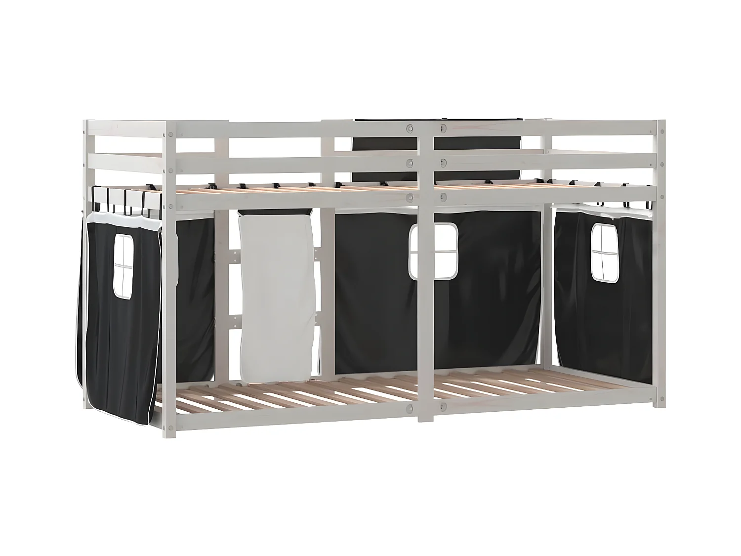 Lit superposé avec rideaux blanc/noir 80x200 cm bois pin massif