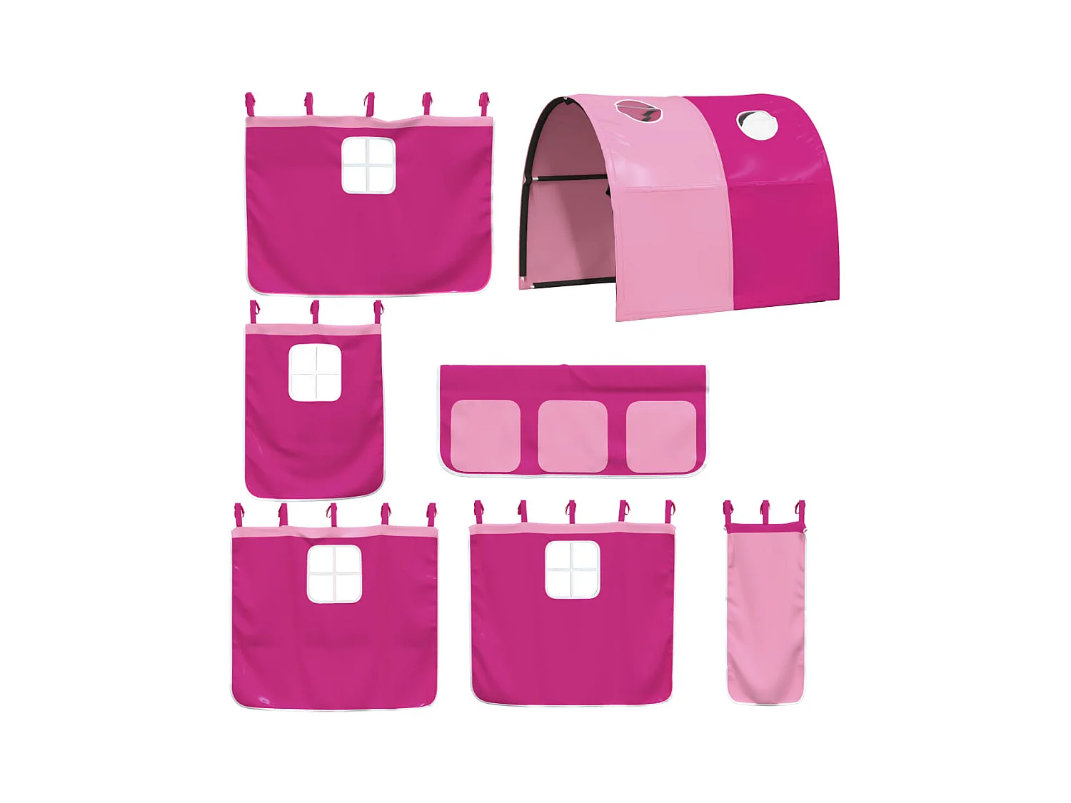 Lit superposé avec toboggan et rideaux rose 90x200 cm