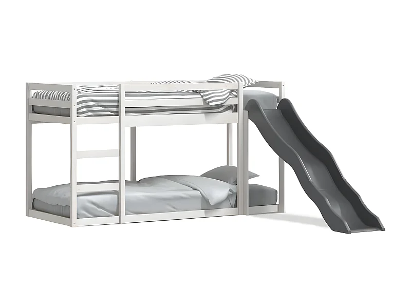 Beliche c/ escorrega e escada 90x190 cm pinho maciço branco