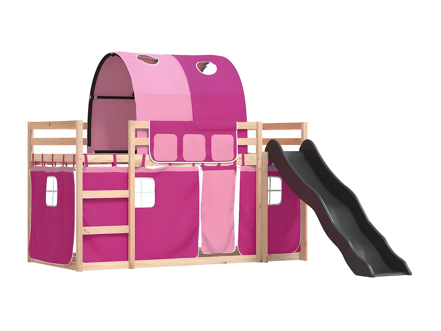 Litera con tobogán y cortinas rosa 80x200 cm