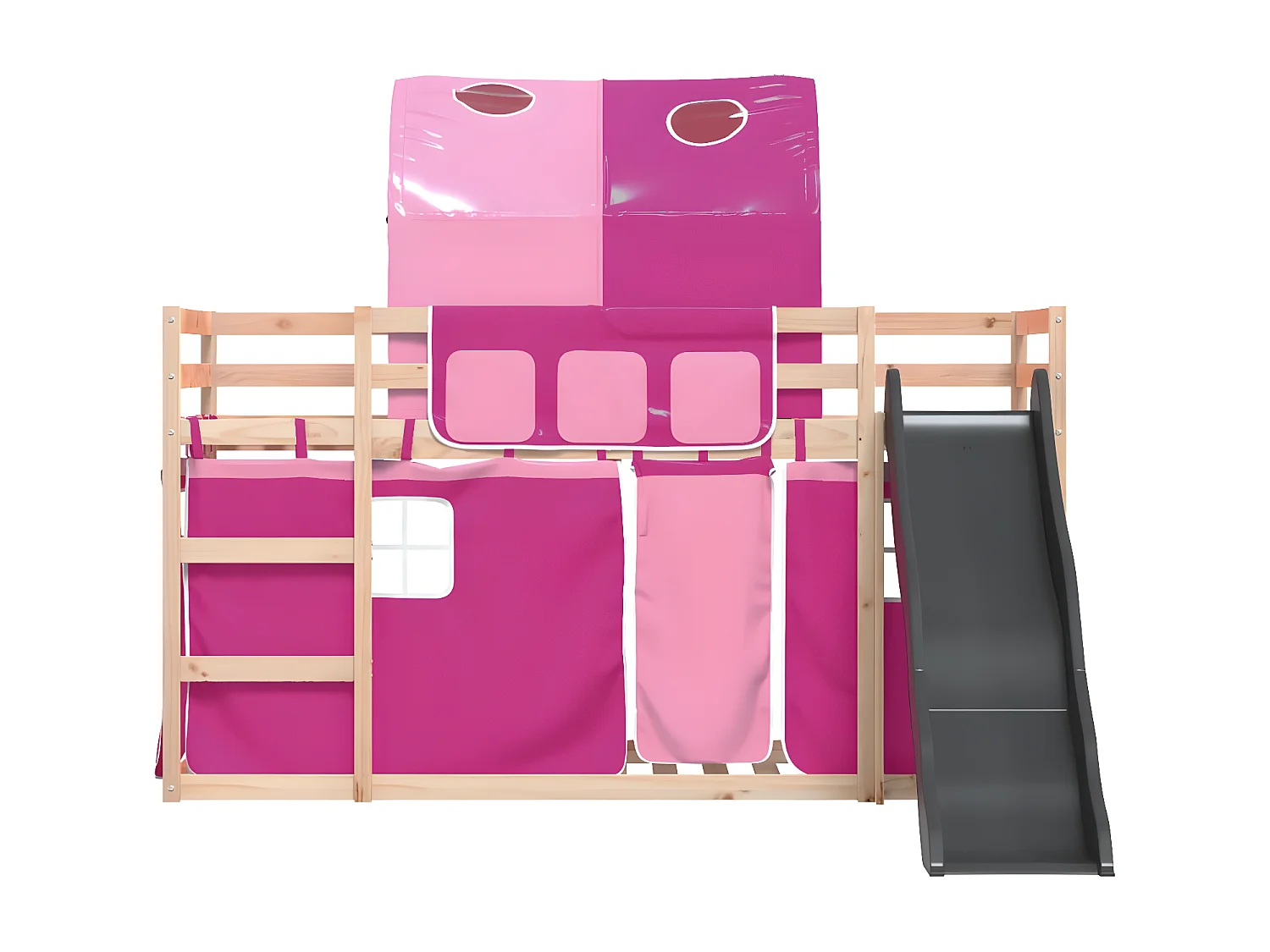 Litera con tobogán y cortinas rosa 80x200 cm