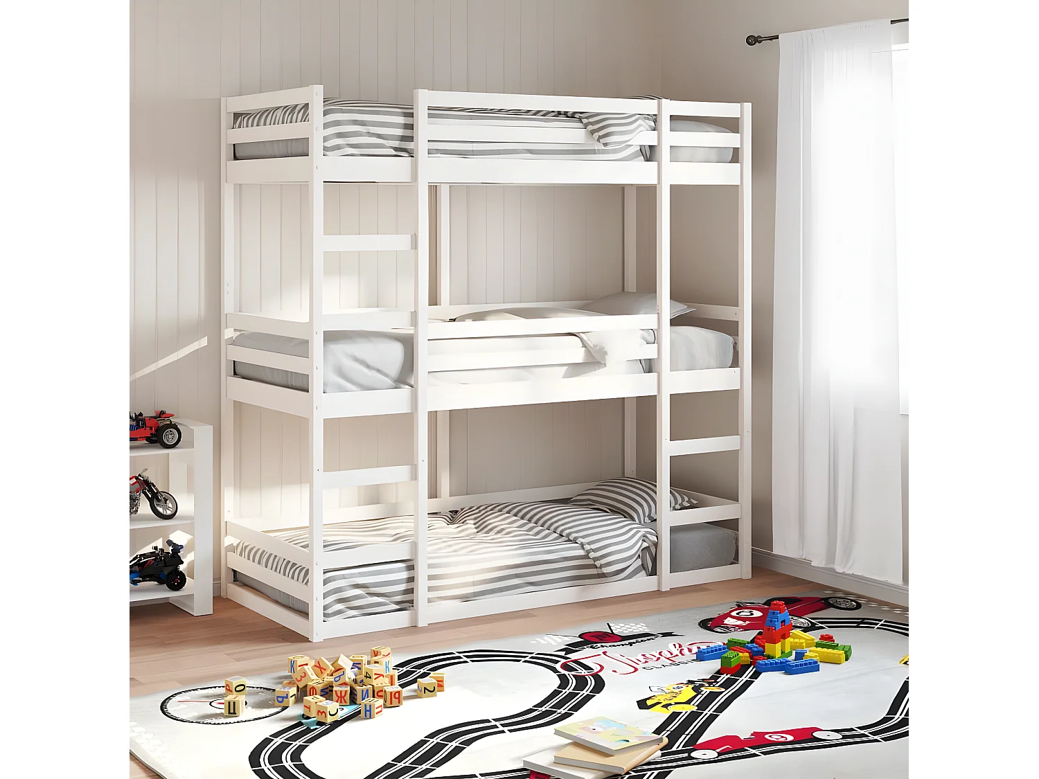 Beliche triplo 90x200 cm madeira de pinho maciça branco