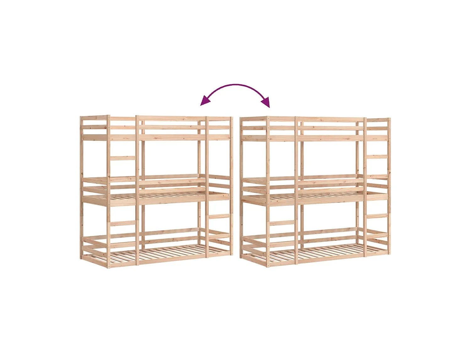 Litera triple de madera maciza de pino 75x190 cm