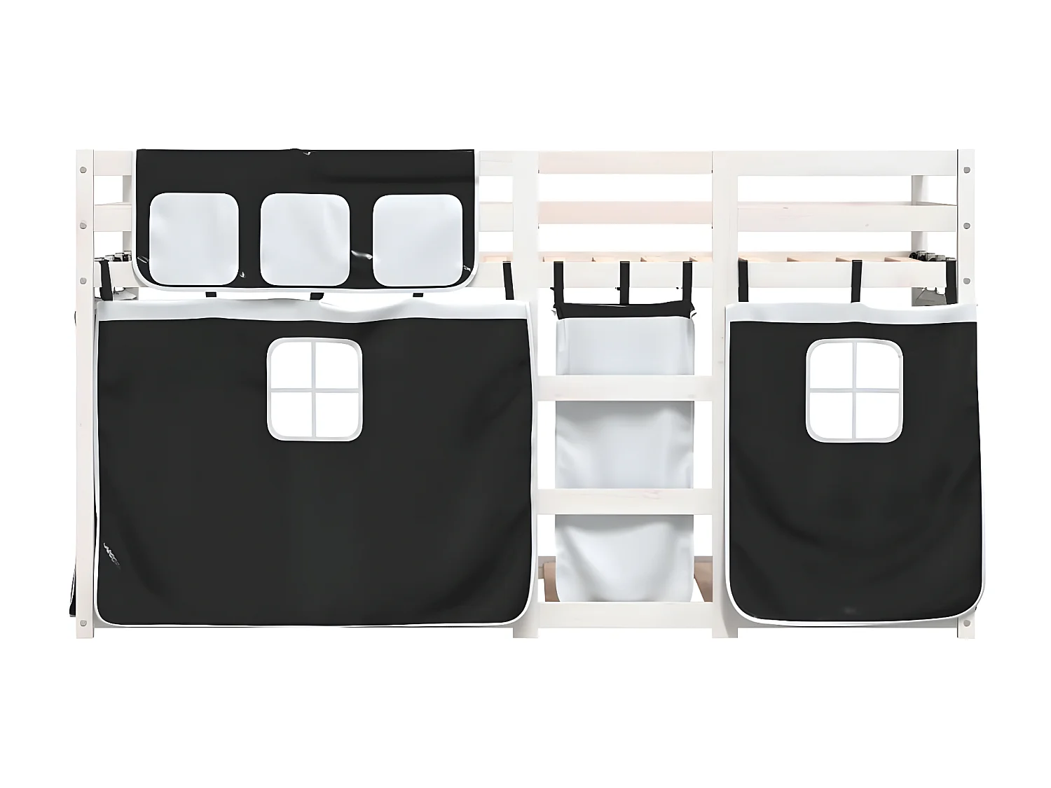 Litera con cortinas madera maciza pino blanco y negro 90x190 cm