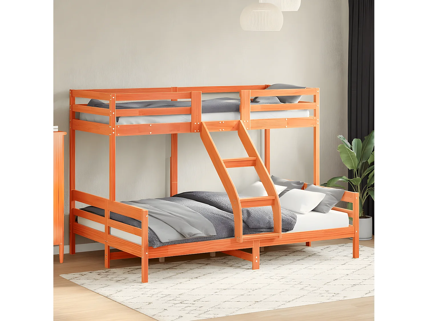 Lit superposé 90x200/140x200 cm cire marron bois de pin massif