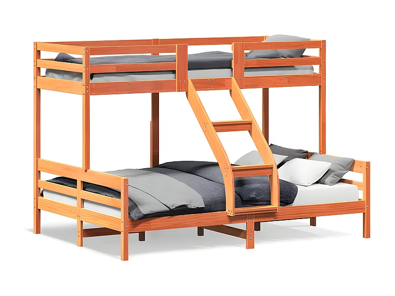 Litera de madera maciza de pino marrón cera 90x200/140x200 cm