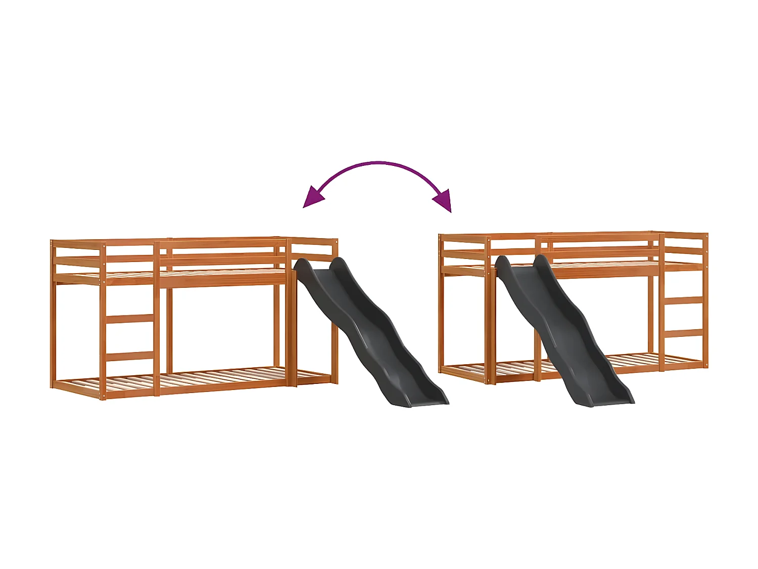 Lit superposé avec toboggan et échelle 75x190cm bois pin massif