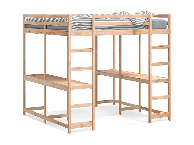 Cama alta com secretária e escada 180x200 cm pinho maciço