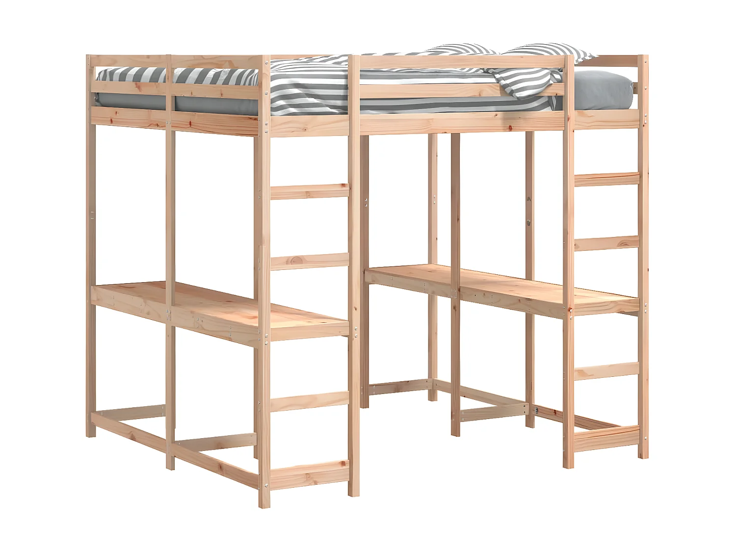 Cama alta con escritorio y escalera madera maciza 180x200 cm