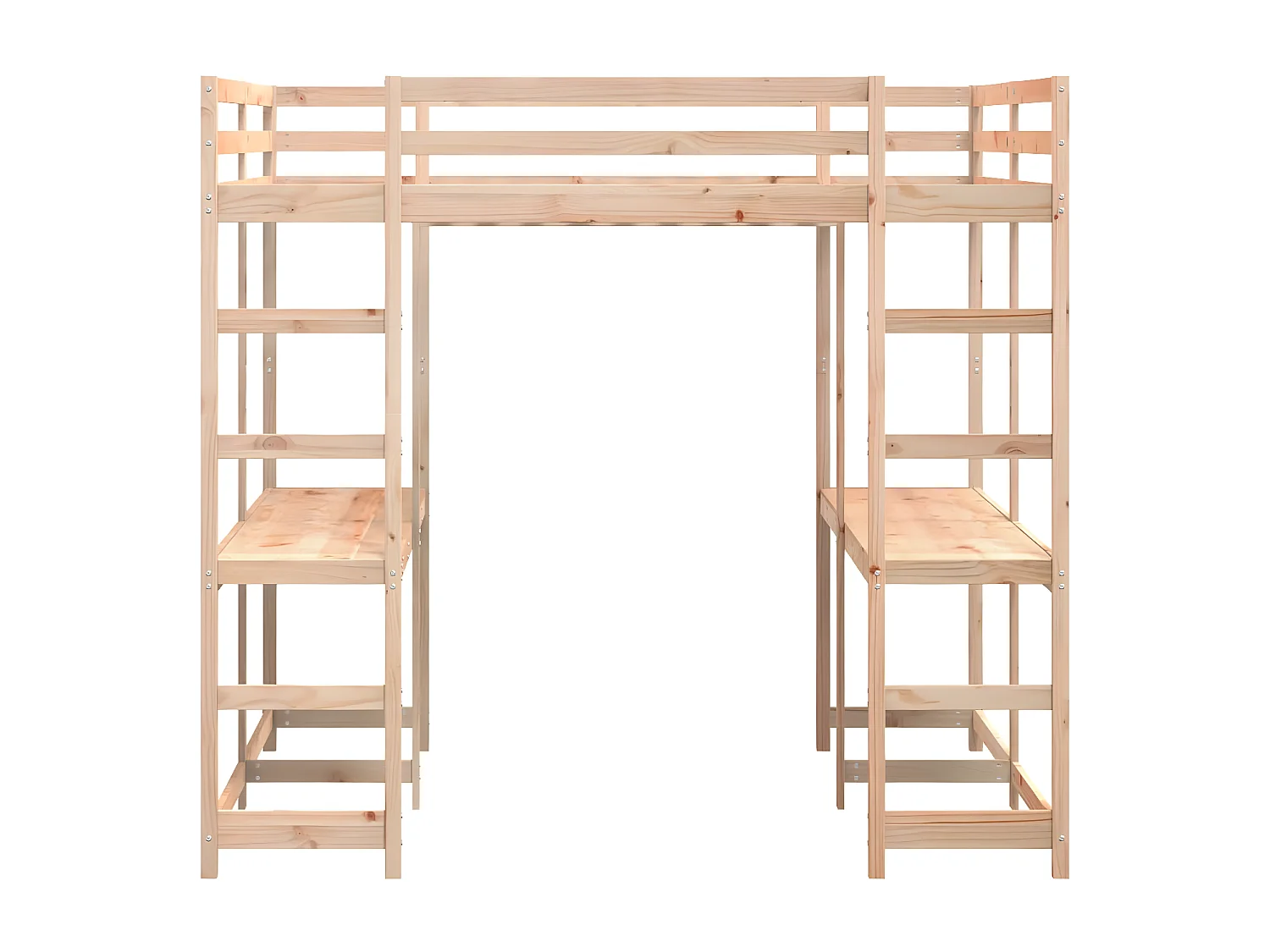 Cama alta con escritorio y escalera madera maciza 180x200 cm