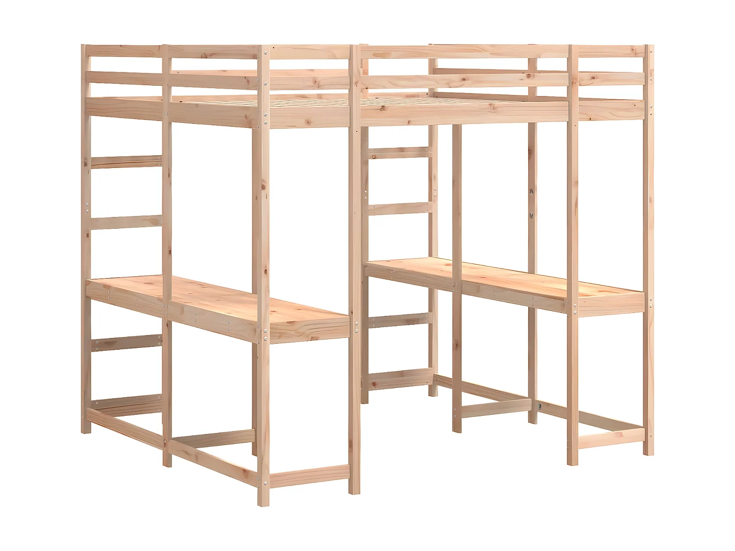 Cama alta con escritorio y escalera madera maciza 180x200 cm