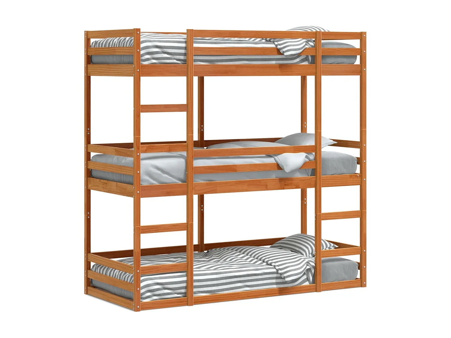 Lit superposé triple marron cire 90x200 cm bois de pin massif