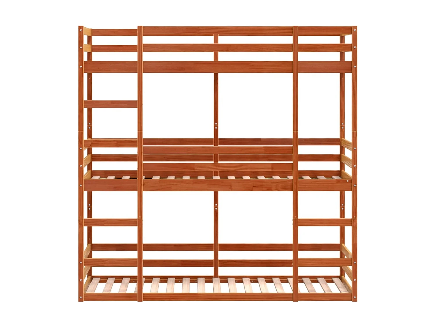 Litera triple de madera maciza de pino marrón cera 90x190 cm