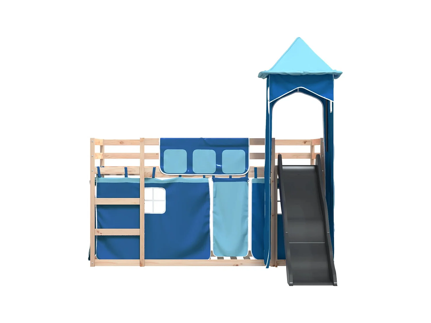 Lit superposé avec toboggan et rideaux bleu 80x200 cm