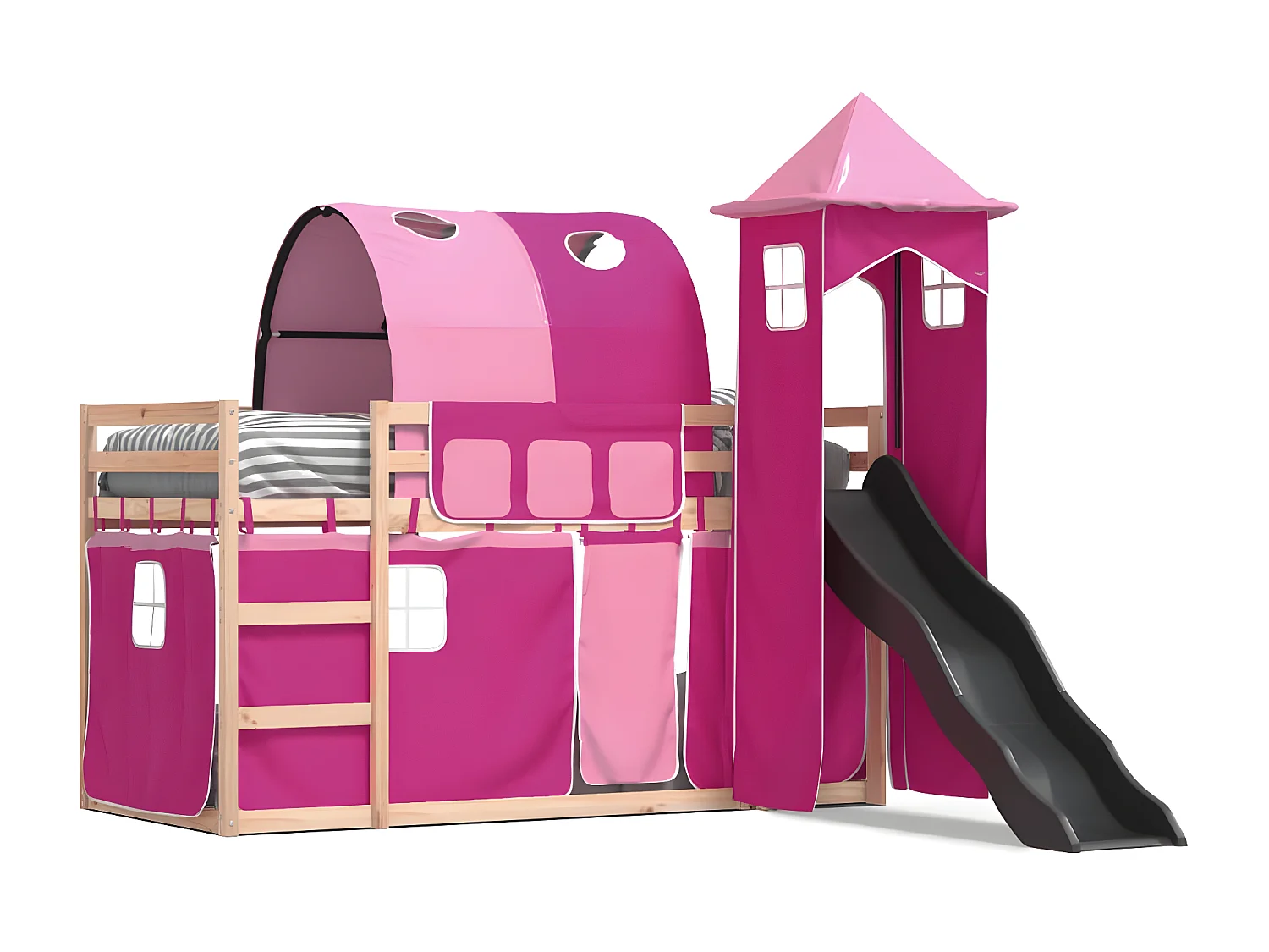 Beliche com escorrega e cortinas 90x200 cm rosa