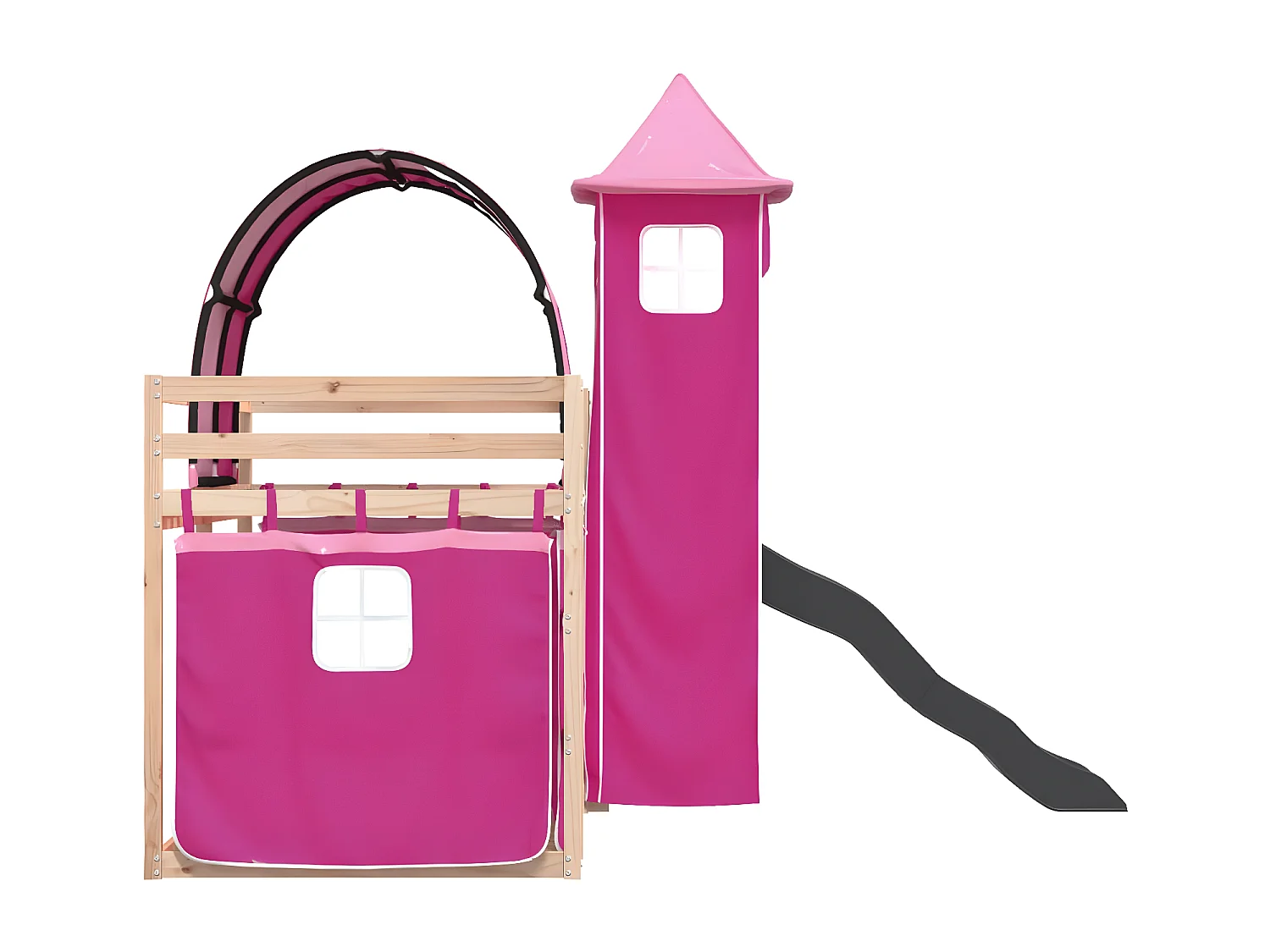 Litera con tobogán y cortinas rosa 90x200 cm