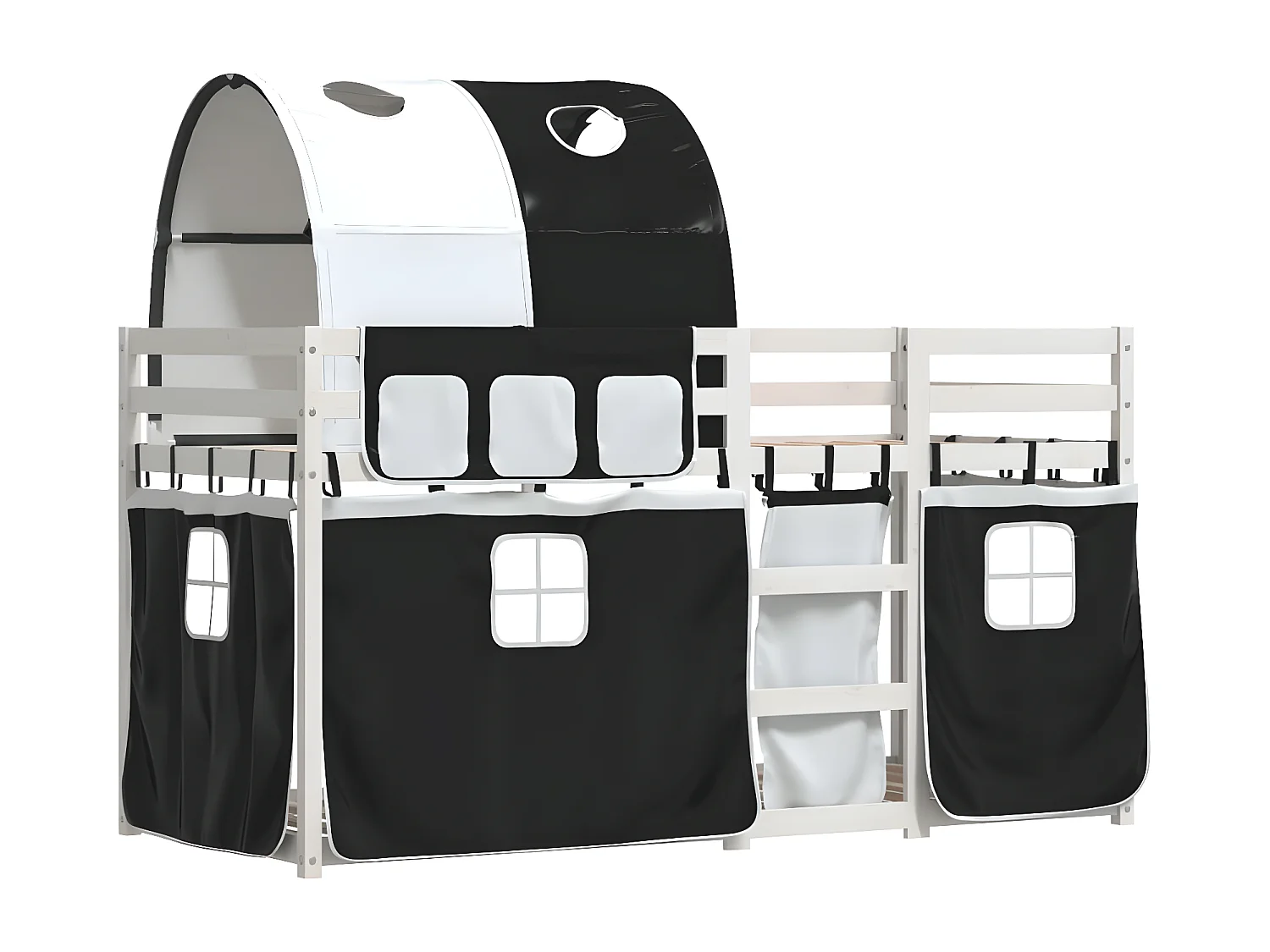 Litera con cortinas madera maciza pino blanco y negro 90x190 cm