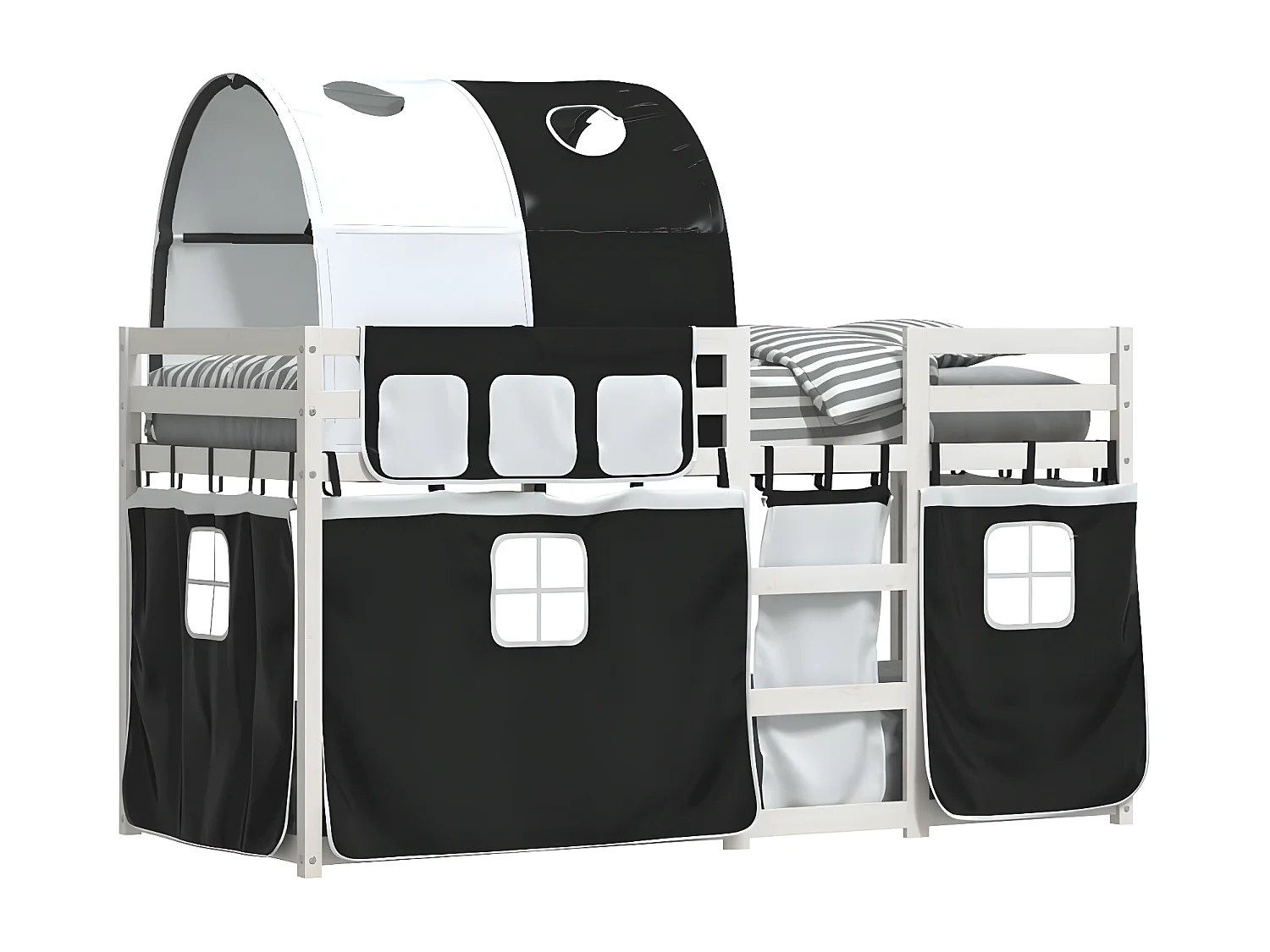 Litera con cortinas madera maciza pino blanco y negro 90x190 cm