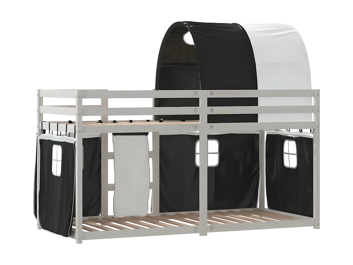 Litera con cortinas madera maciza pino blanco y negro 90x190 cm