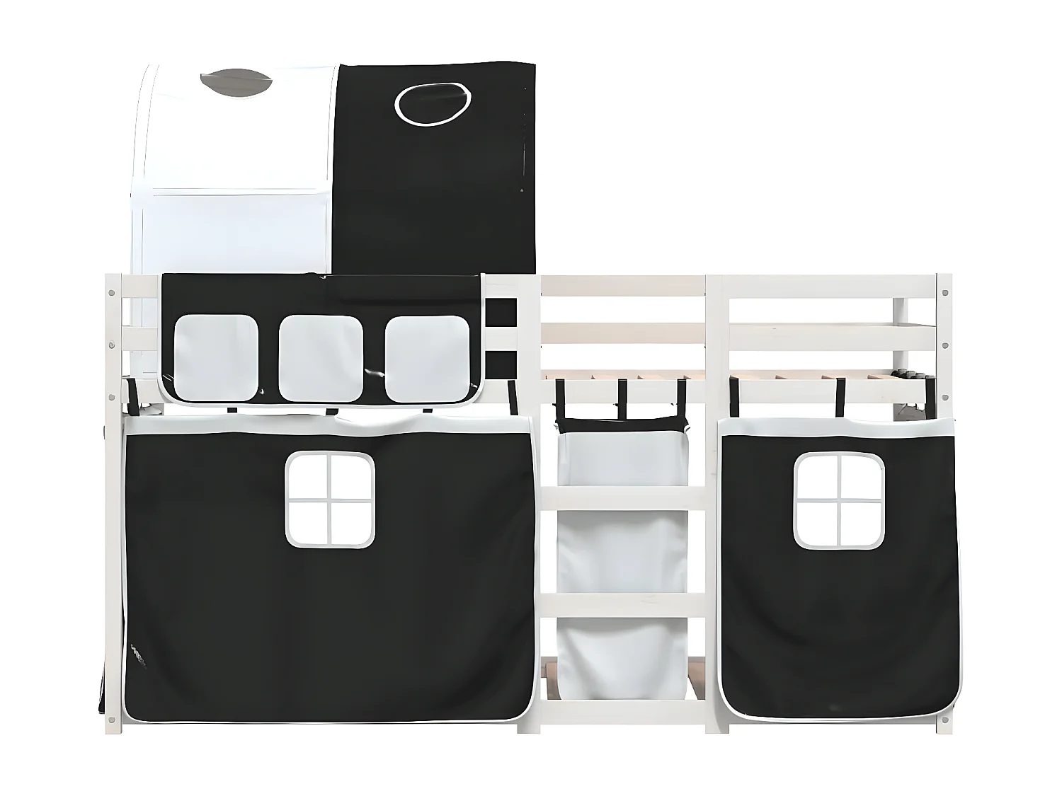 Litera con cortinas madera maciza pino blanco y negro 90x190 cm