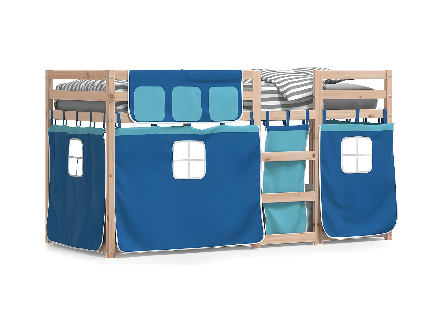 Beliche com cortinas 90x200 cm madeira de pinho maciça azul
