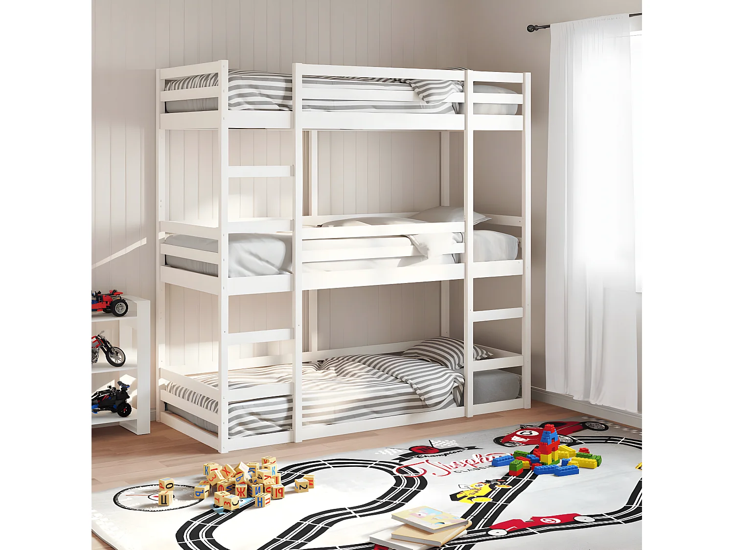 Lit superposé triple blanc 80x200 cm bois de pin massif