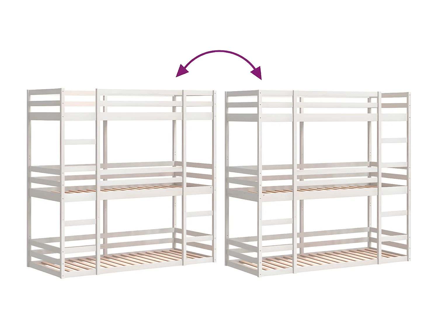 Lit superposé triple blanc 80x200 cm bois de pin massif