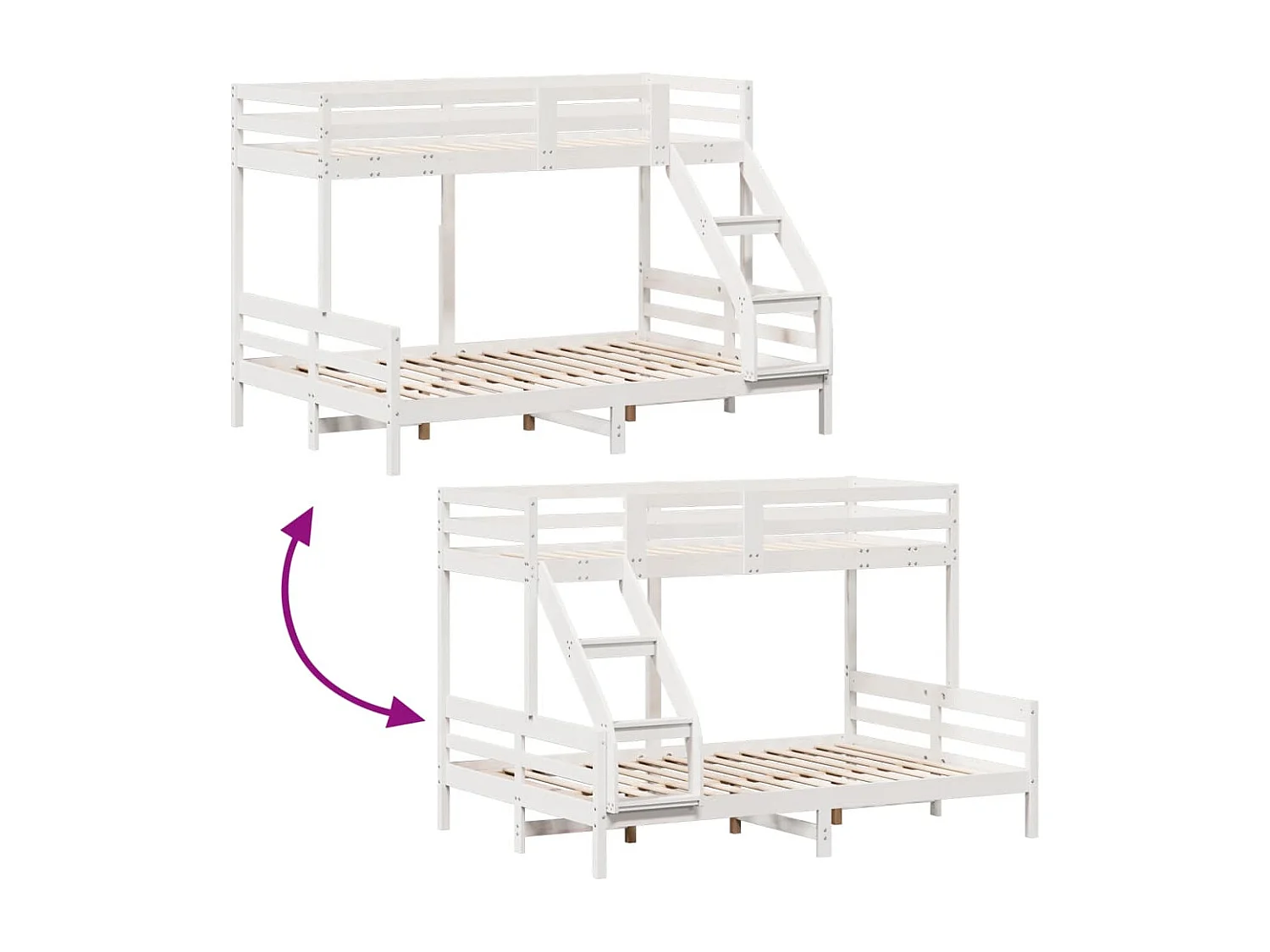 Lit superposé 80x200/140x200 cm blanc bois de pin massif