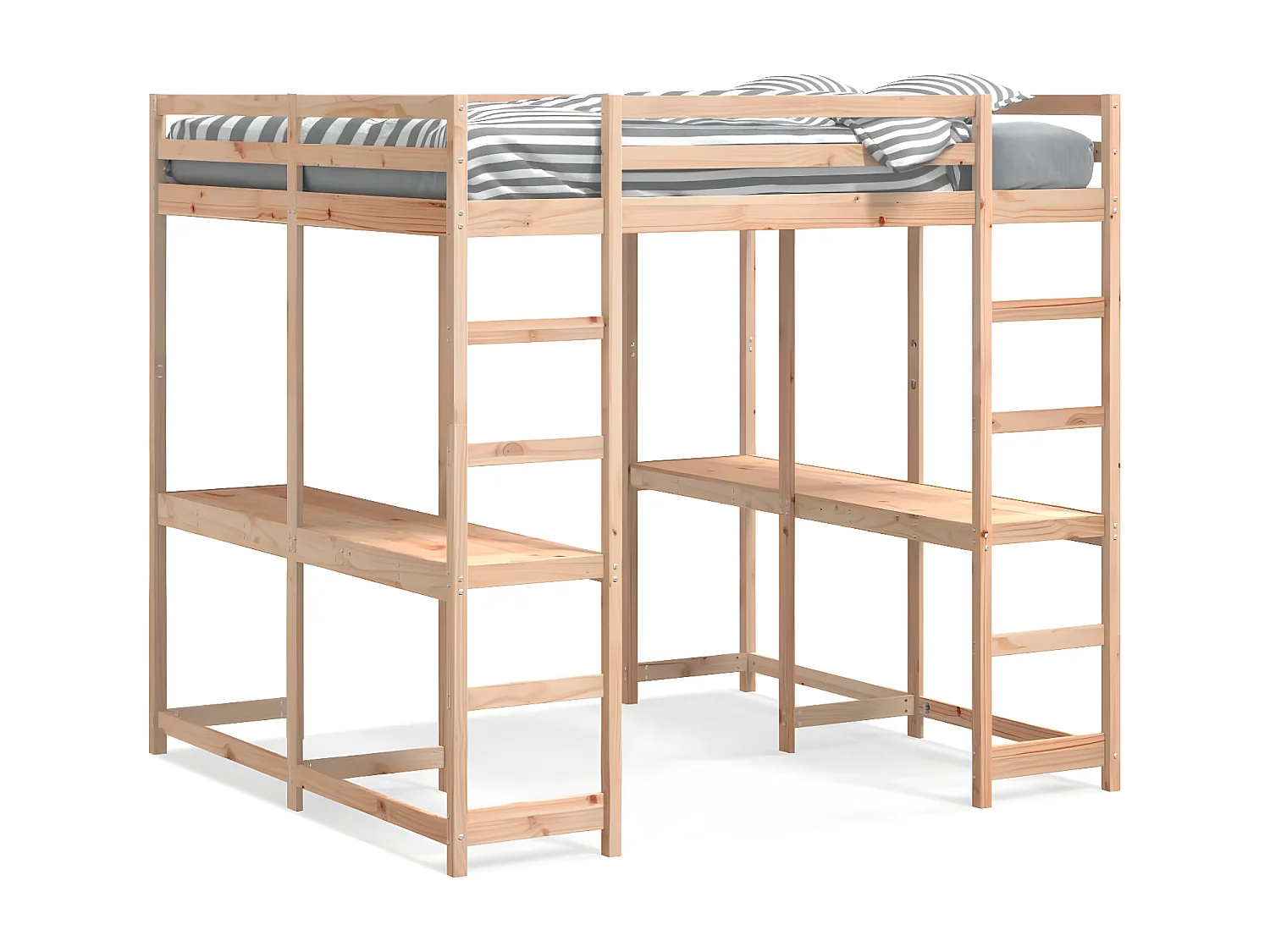 Lit superposé et bureau et échelle 160x200cm bois de pin massif