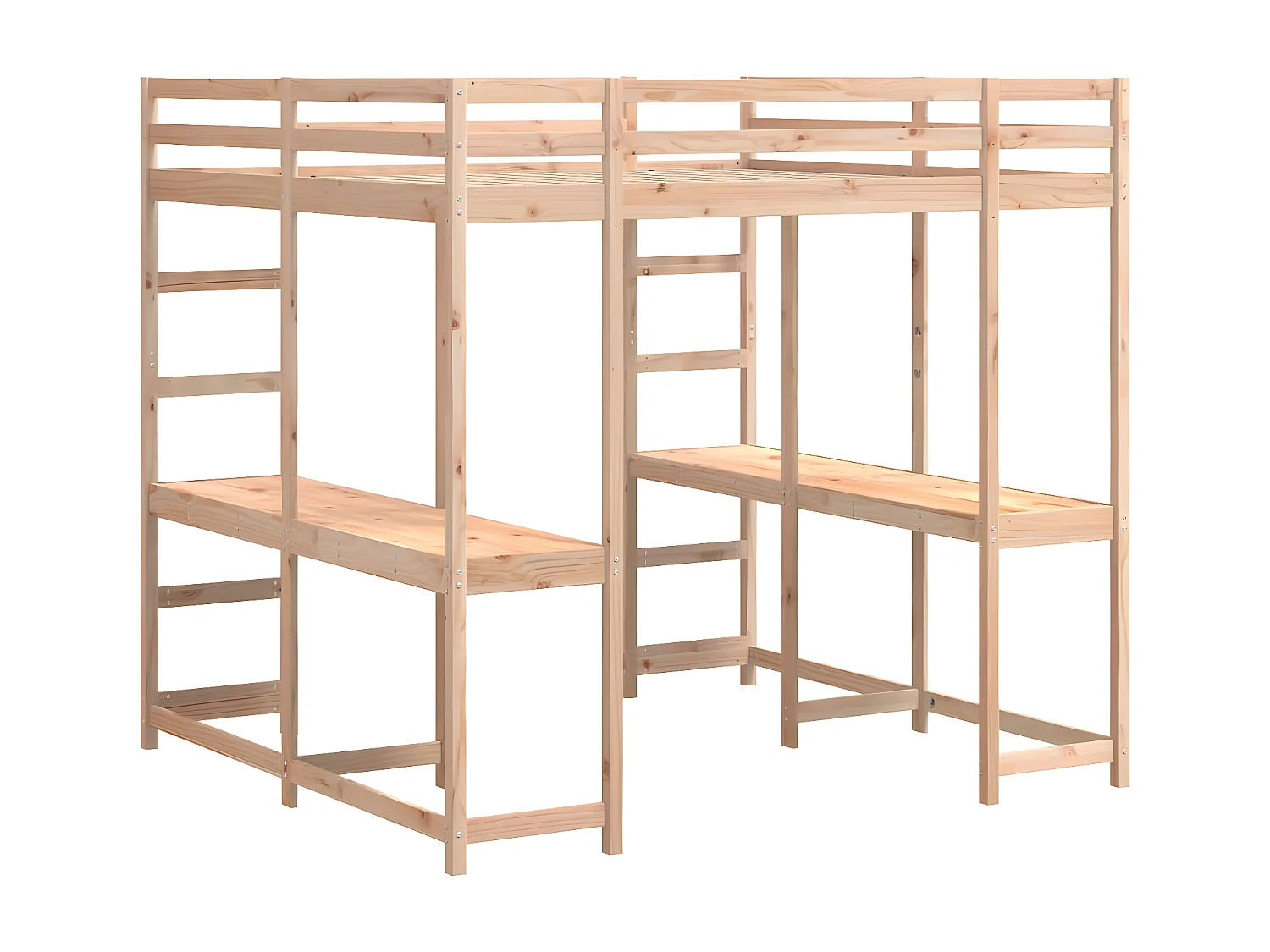 Lit superposé et bureau et échelle 160x200cm bois de pin massif
