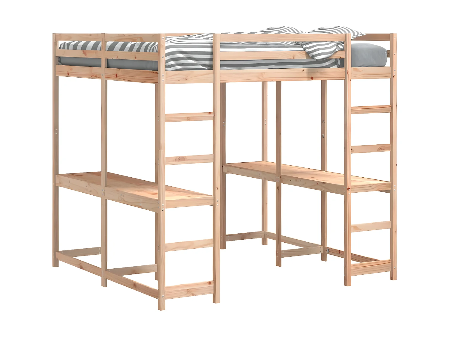 Cama alta com secretária e escada 160x200 cm pinho maciço